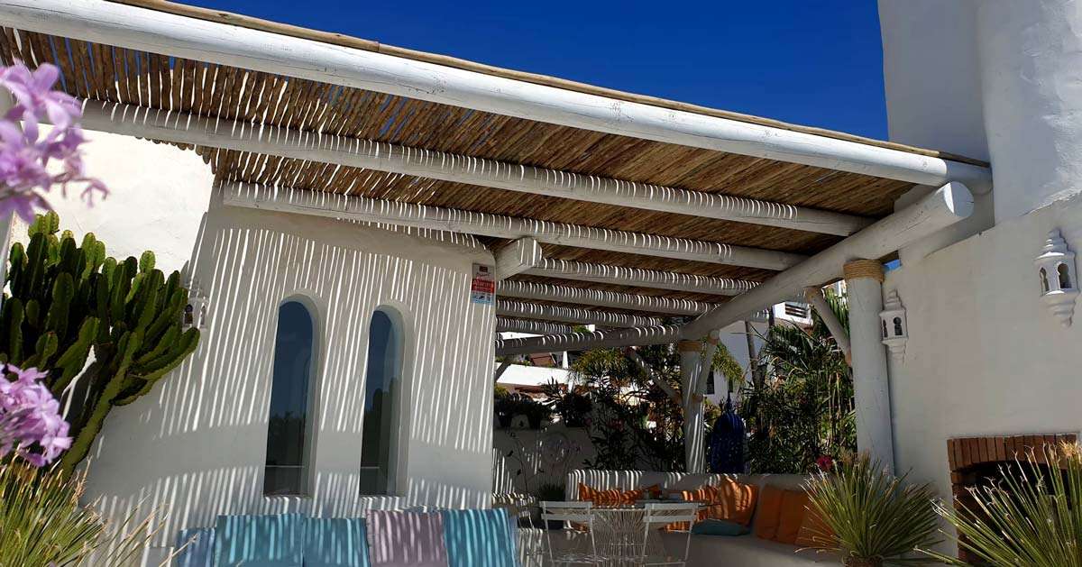 Tailor made white-washed timber pergola in Marbella