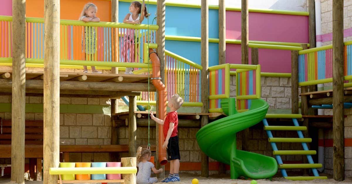 Fun and colourful outdoor play area encourages teamwork