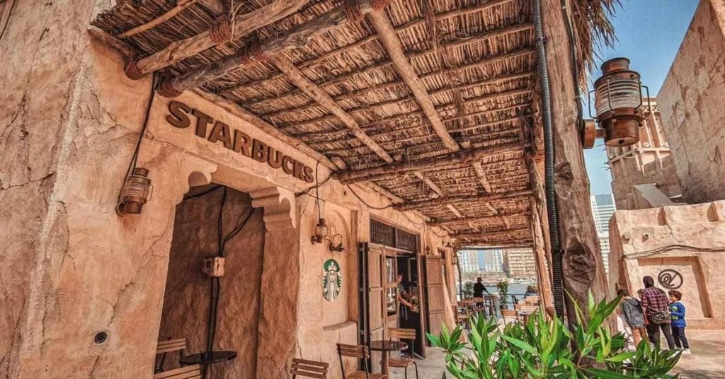 Heritage style wooden pergola at Starbucks, Al Seef.