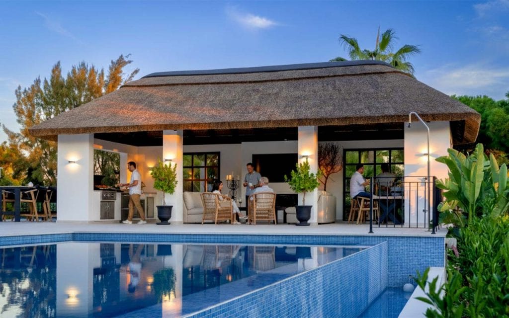 Cape Reed poolside thatched roof gazebo